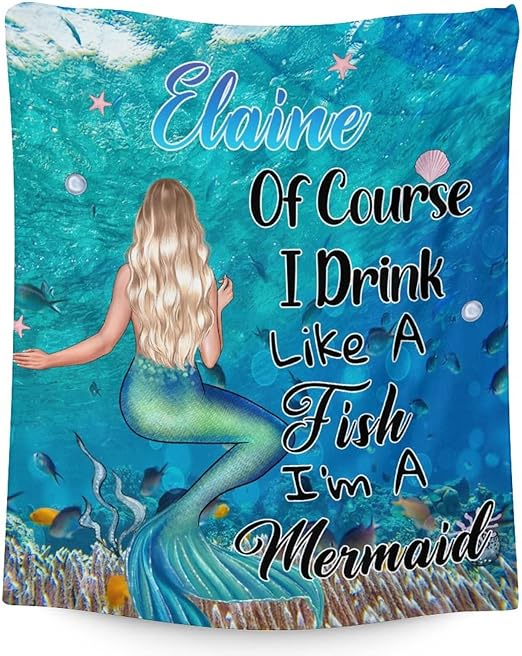 Mercuryelf Custom Mermaid Throw Blanket - Soft, Fuzzy & Warm - 40x50 Inches Flannel Blankets for Travel, Office - Blue Nice Throws Gift for Girls