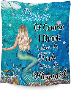 Mercuryelf Custom Mermaid Throw Blanket - Soft, Fuzzy & Warm - 40x50 Inches Flannel Blankets for Travel, Office - Blue Nice Throws Gift for Girls