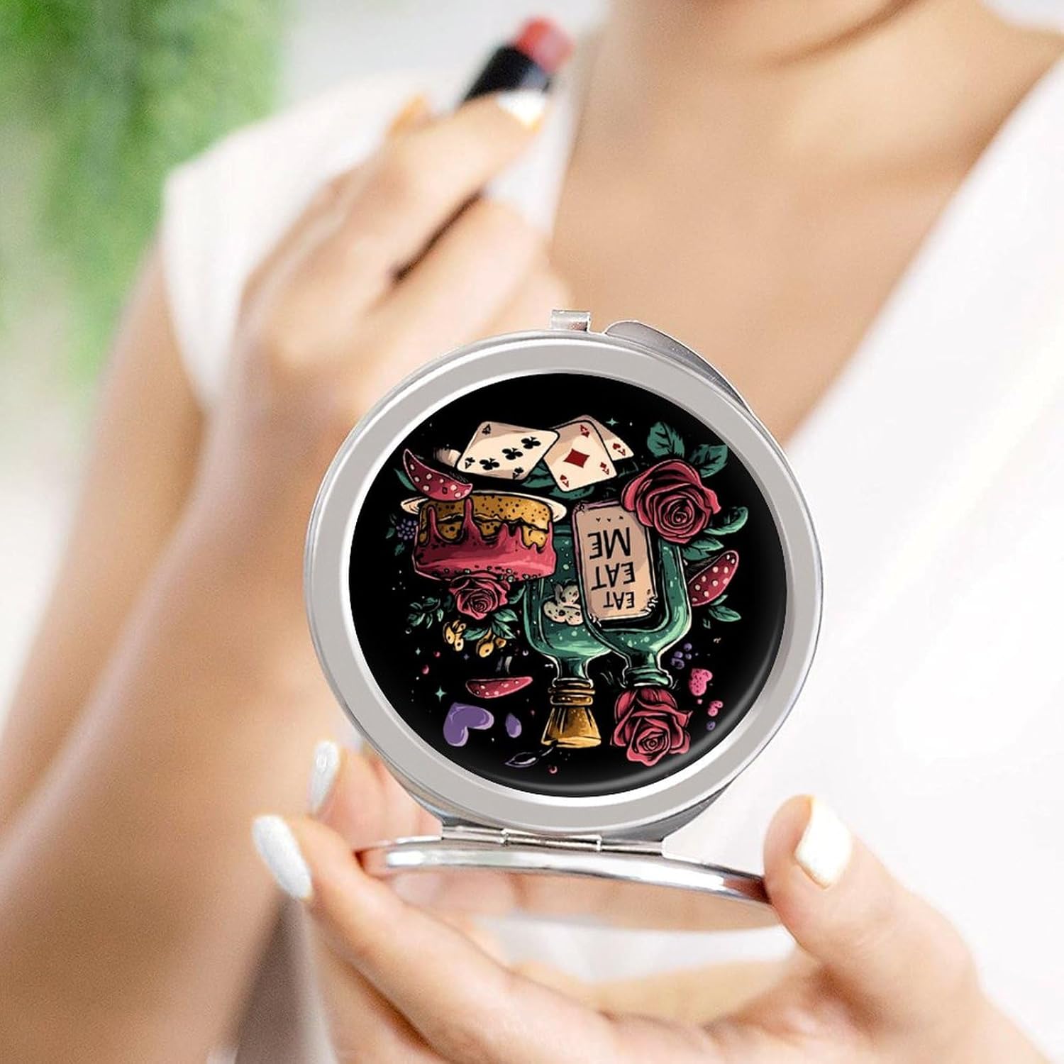Playing Poker Cards Cake Compact Makeup Mirror Mini Foldable Cosmetic Mirror Portable Travel Mirror for Purse Pocket
