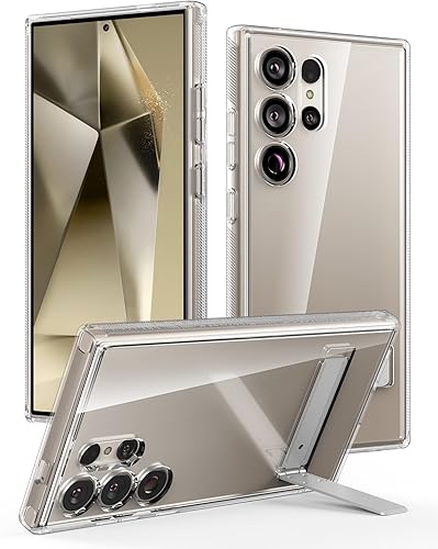 Miniatura 1 de Suzii Funda para Samsung Galaxy S24 Ultra Clear con soporte, TPU transparente de policarbonato duro parte trasera delgada, anti-amarilleamiento,