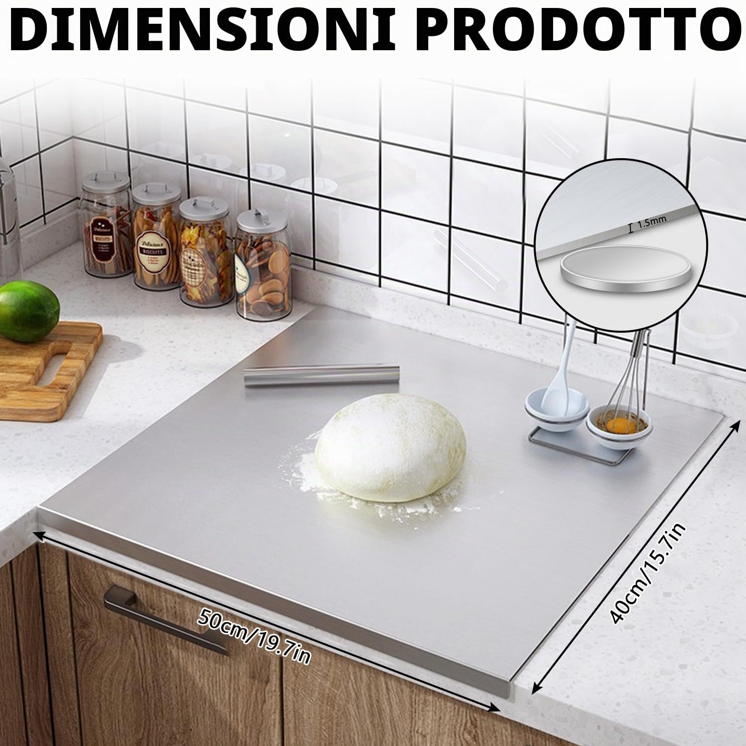 Tagliere Acciaio Inox 40x50 cm, Tagliere Antiscivolo con Bordi Tagliere - Antiscivolo, Antibatterico e Facile da Pulire, Spianatoia Acciaio Inox per Carne, Verdure, Pane, Prodotti da Forno