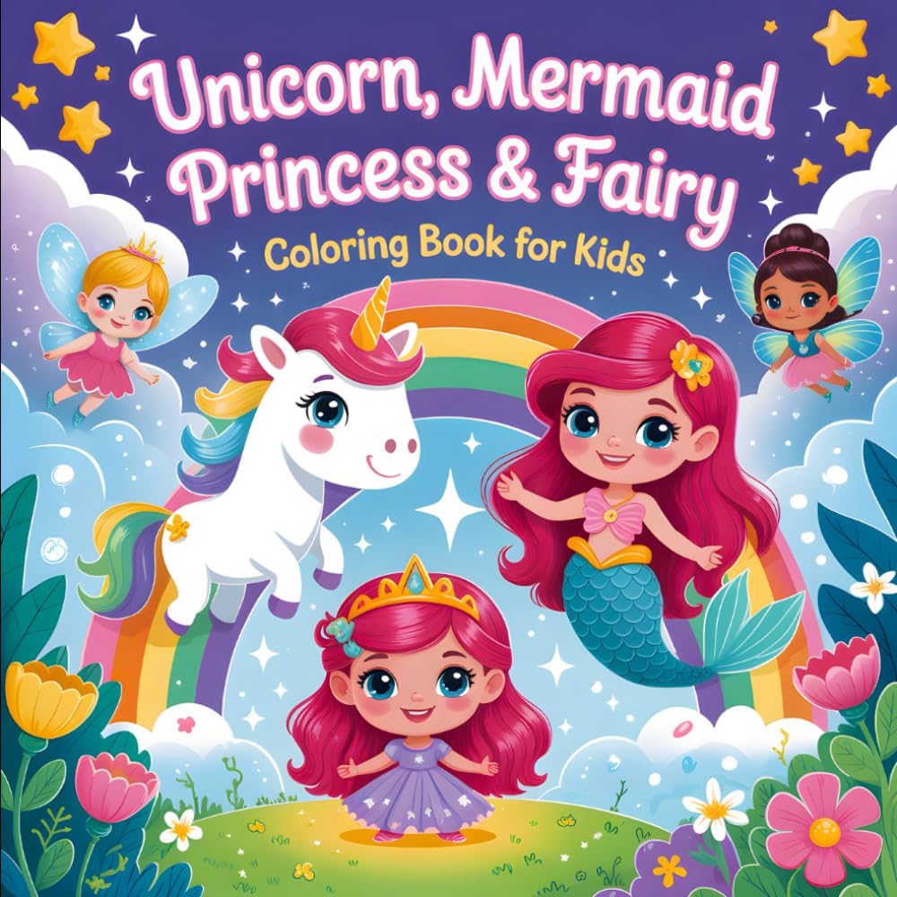 Princess, Unicorn, Fairy, and Mermaid Coloring Book for Kids