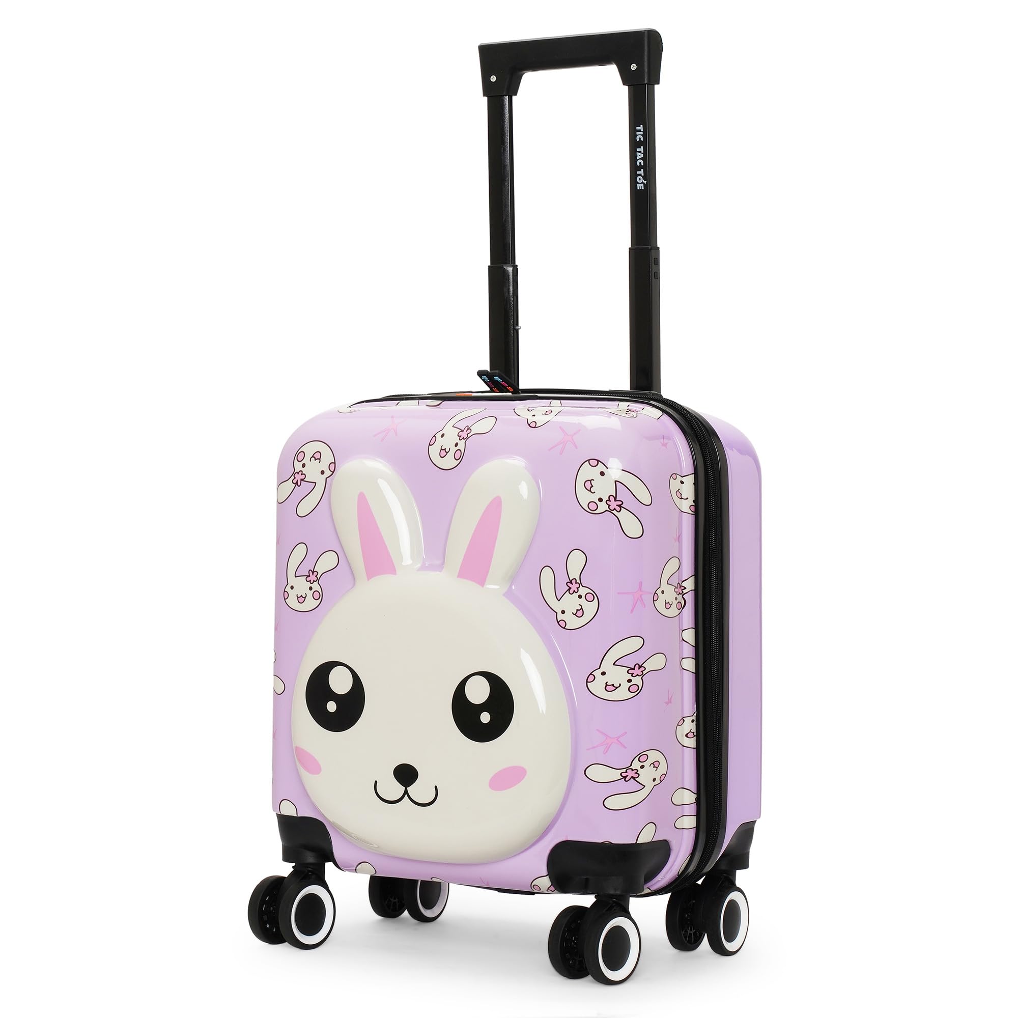Nasher Miles Tic Tac Toe Polycarbonate Spinner Hard-Sided Cabin Luggage for Kids Purple 44cm|17inch Kids Trolley Bag |Zoo Rabbit
