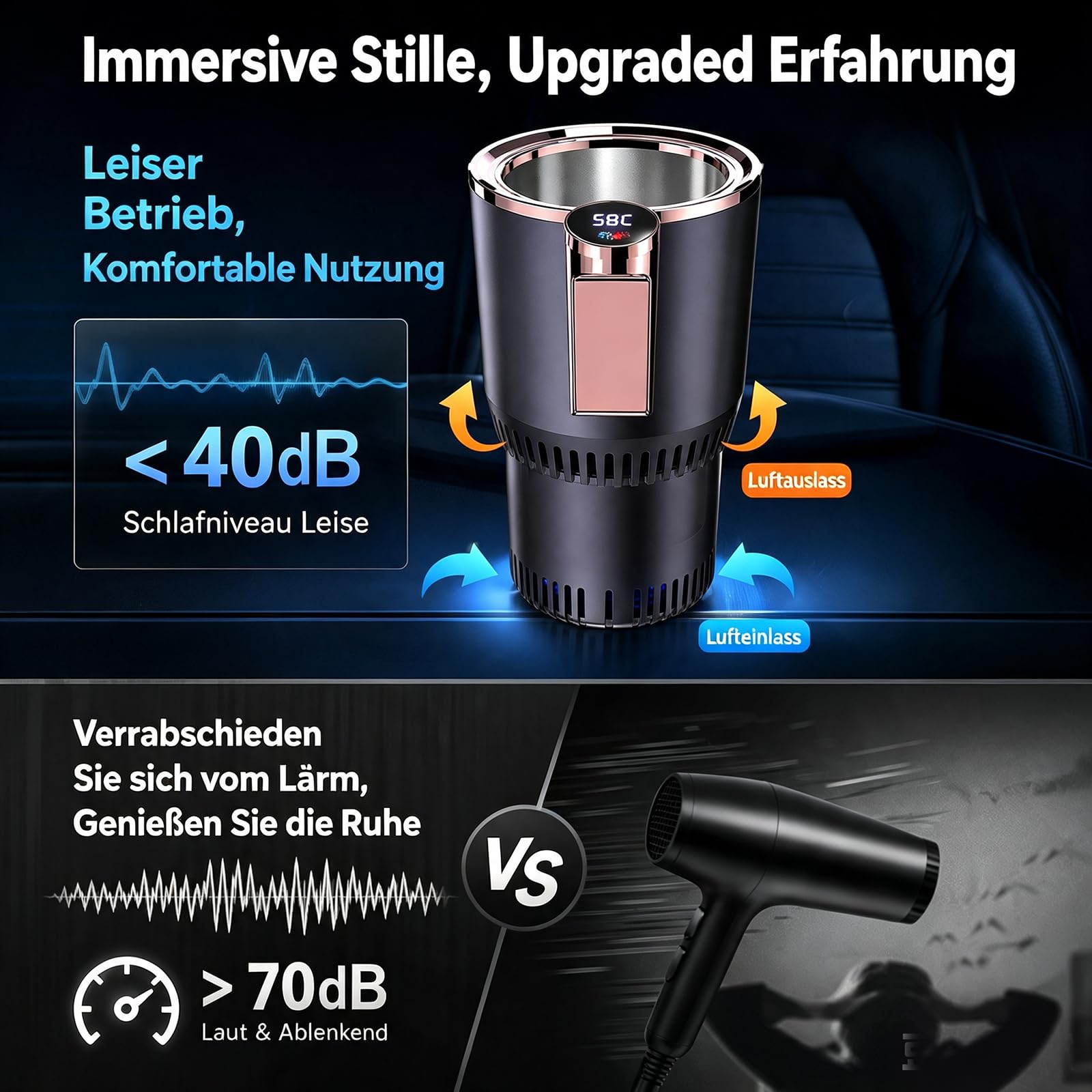 2-in-1 Auto Becherwärmer Kühler,12V Tragbarer Heiz- und Kühlbecher mit LCD-Display,Universal Smart Getränkehalter für Kaffee Wasser Milch,Autozubehör für PKW LKW