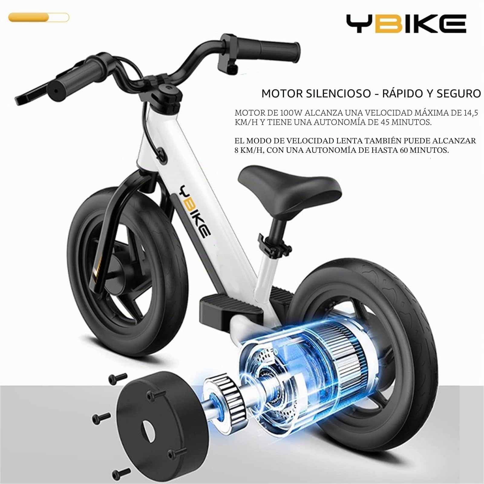 YBIKE Bicicleta Eléctrica De Equilibrio Adecuado De 3 a 5 Años，Bicicleta Eléctrica con Asiento Ajustable, Bici Sin Pedales Niño Eléctrica De 12 Pulgadas para Niños y Niñas