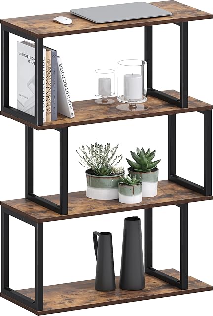 JOISCOPE Bookshelf Rack, 4-Tier Industrial Easy-assembly Metal Frame Bookcase Storage Shelf for Living Room, Narrow, Bedroom, Office