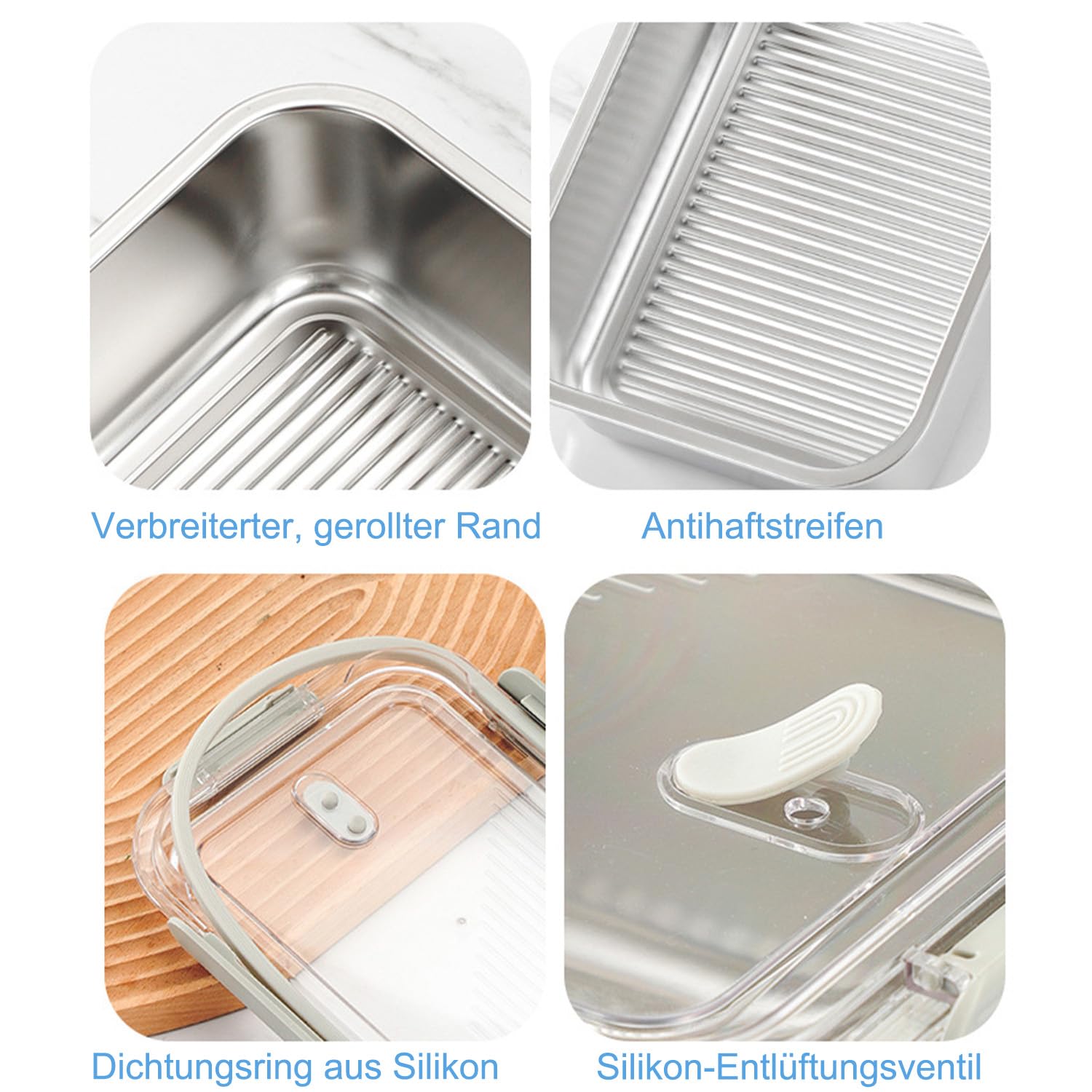 FOLAI 5er set 304-Edelstahl Frischhaltedosen mit deckel Vorratsbehälterset,kühlschrank organizer Aufbewahrungsbehälter aufschnittboxen，meal prep gläser (650ml+1000ml+1300ml+1600ml+2400ml)