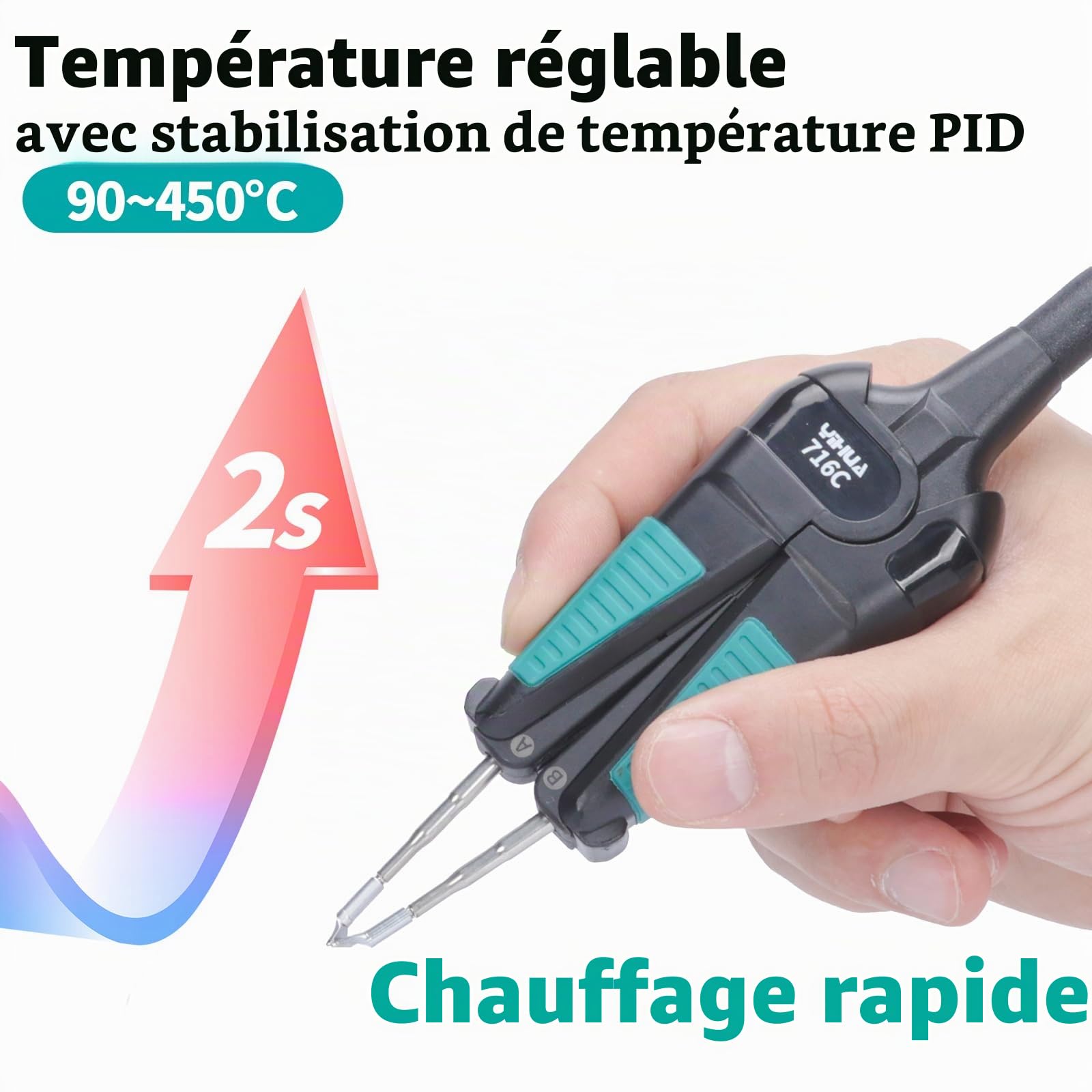 YIHUA 982D-I Station de soudage à pinces chaudes de précision avec 4 pointes de soudure, fil de soudure sans plomb, poignée compatible YIHUA716C calibration automatique de la température, mode veille