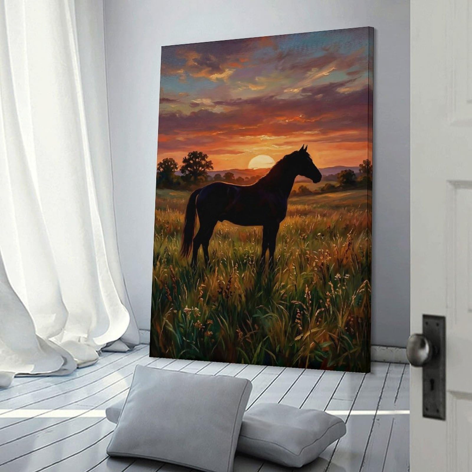 Junmoney Horse at Sunset in Field Canvas Wall Decor, 08x12inch(20x30cm), for Office, Study Or Home Workspace, Wall Art That Adds Style to Work Areas