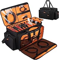 Vista 9 de Bolsa grande para cables de DJ con bolsillo para laptop y micrófono, bolsa de DJ para equipo y accesorios de música con divisores desmontables