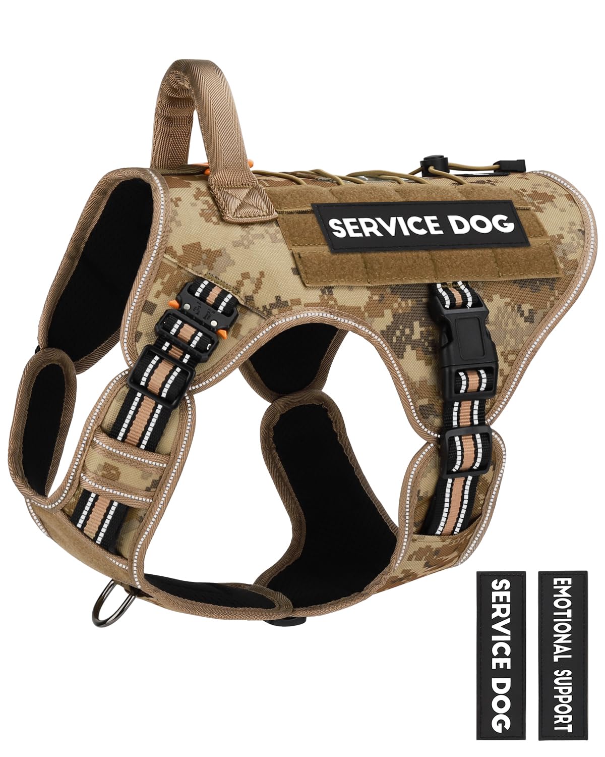 PETNANNY Arnés táctico reflectante con tarjeta de identificación, arnés de chaleco para perros medianos y grandes, chaleco de apoyo emocional con asa acolchada, 2 parches reflectantes para