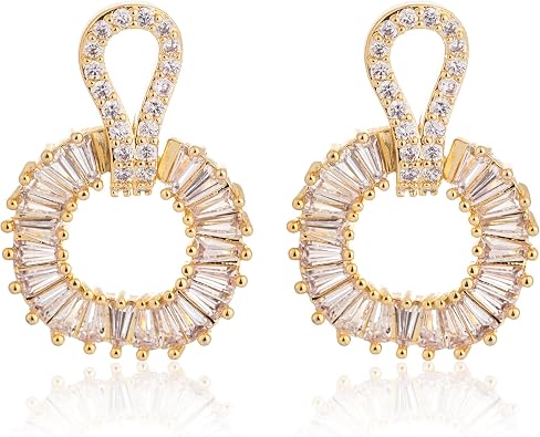 Cubic Zirconia Gold Drop Earrings for Women