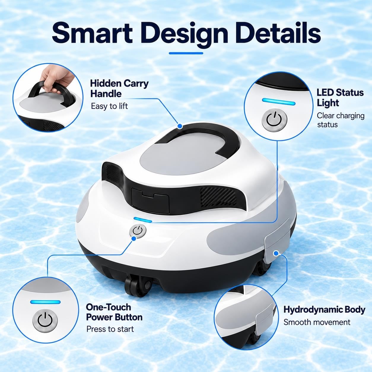 Robot Nettoyeur de Piscine Hors Sol, Batterie 5000 mAh