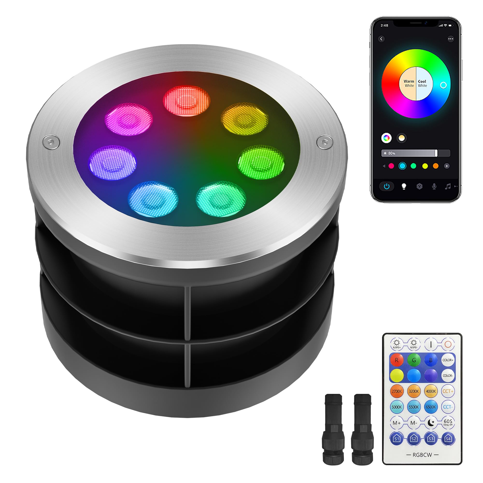 Yotivki Low Voltage Landscape Lights LED Well Lights 6W RGBCW 24VDC in Ground Light IP67 Waterproof Outdoor Low Voltage Landscape Lighting for Floor Driveway Deck Step Garden