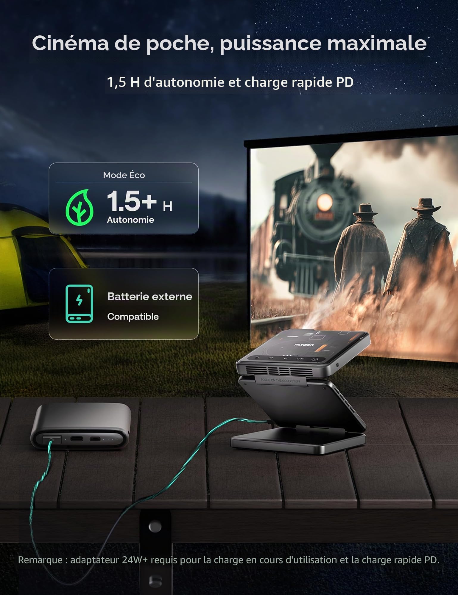 Aurzen Zip Cyber Tri-Fold Mini Vidéoprojecteur DLP, autonomie jusqu'à 1,5 h
