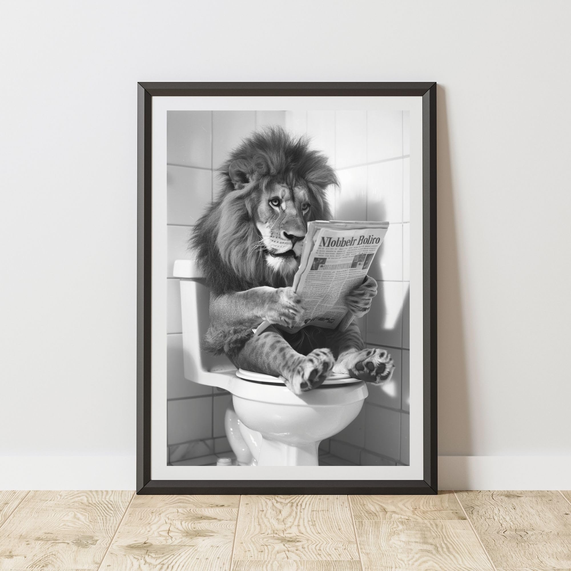 60 Second Makeover Limited Lion On The Toilet Quirky Animal Print Bathroom Accessories Wall Art Posters Pictures For Bathroom Walls Home Accessories Home Decoration Funny Humorous No Frame - A6