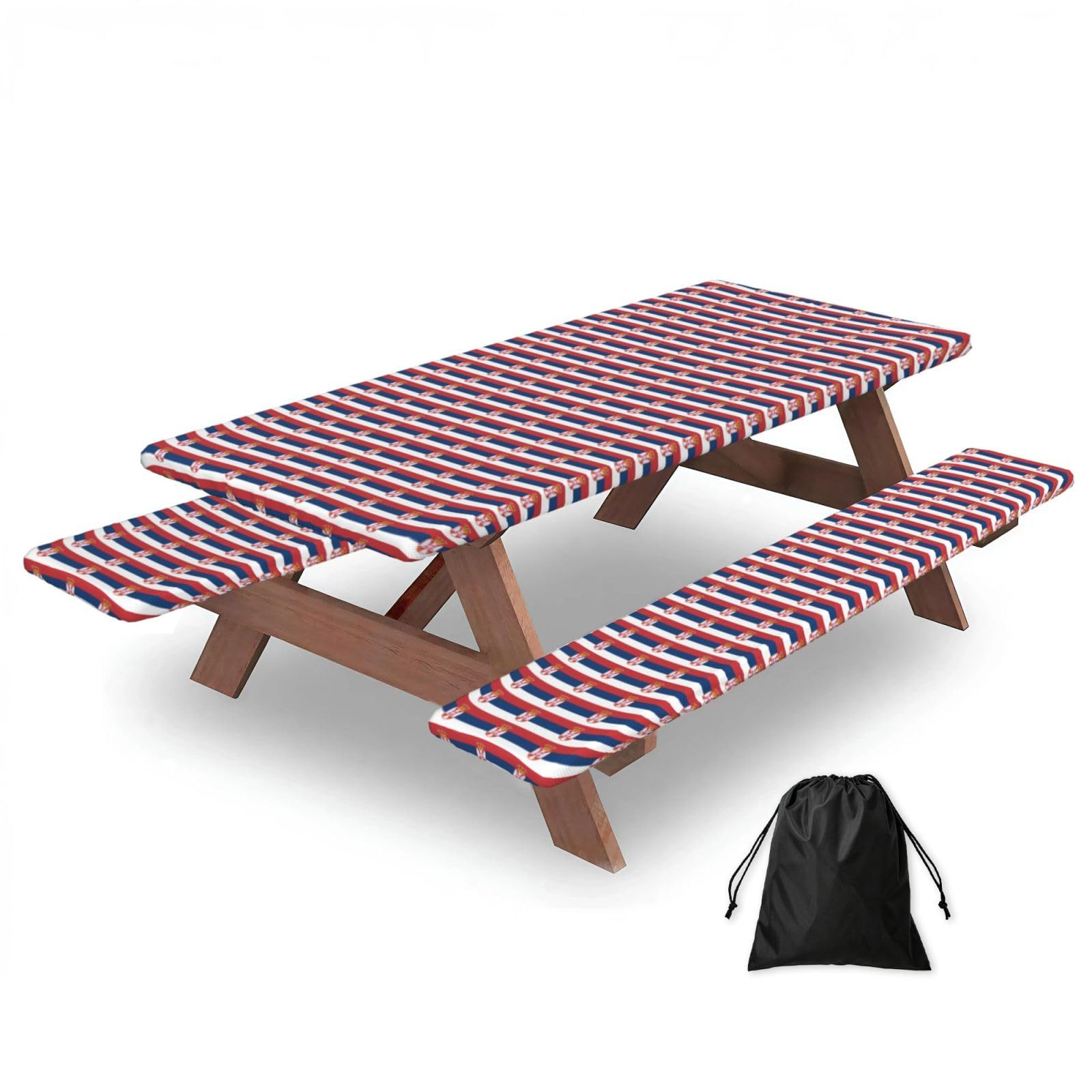 PPHGUT Flag Of Serbia Print Picnic Table Bench Cover Set Outdoor Garden Bbq Protector For Family Camping