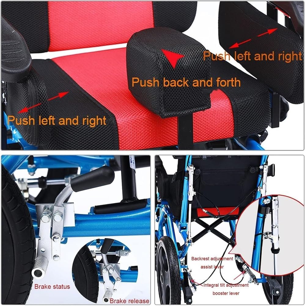 Silla de ruedas manual plegable, diseño reclinable ultraligero ajustable con respaldo alto con rueda trasera antivuelco para el cuidado de accidentes cerebrovasculares y hemiplejia