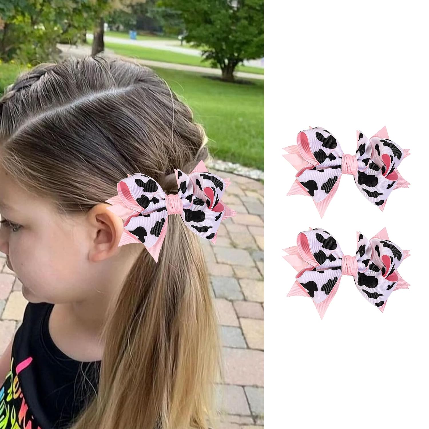 2PCS Bow Hair Clip,Cow Print Hair Bow Clips for Girls,Hair Bows for Girls,Pink Cow Bow Alligator Clips Hair Accessories for Toddlers Children Birthday Party Outfit Decor Gift - Image 7