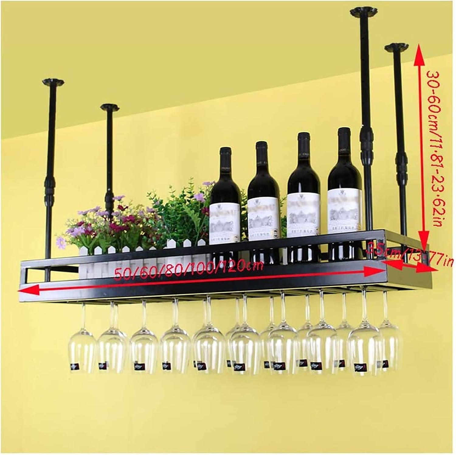 Hanging Wine Glass Holder Ceiling Wine Racks,Hanging Wine Glass Holder,Wall Mounted Wine Holder Adjustable Height Hanging Stemware Holder,for Bar/Kitchen Wine Shelf