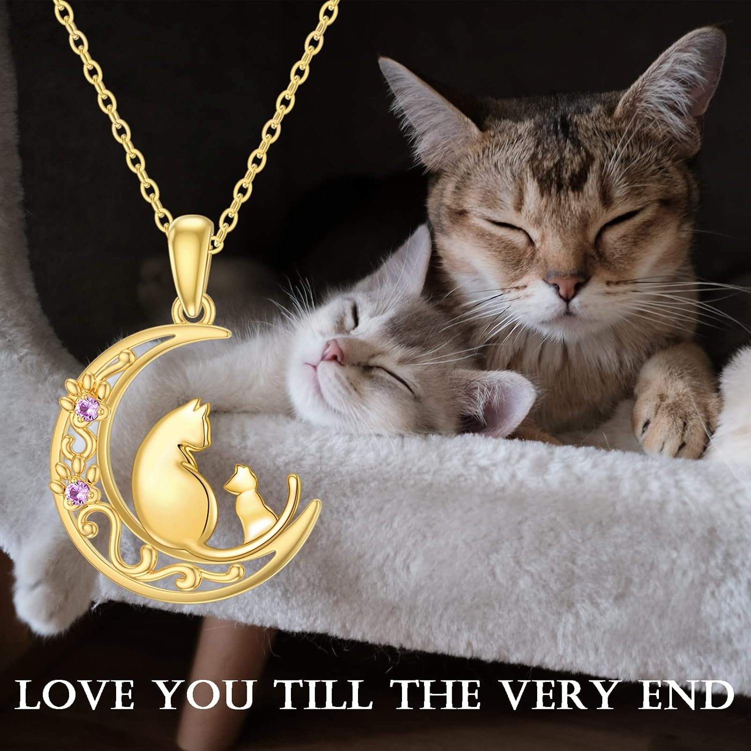 14K Gold Cat Necklace for Women Real Gold Moon Pendant Necklace Mother Daughter Necklace Mothers Day/Christmas/Birthday Gift for Wife Girlfriend Her 16''+1''+1''