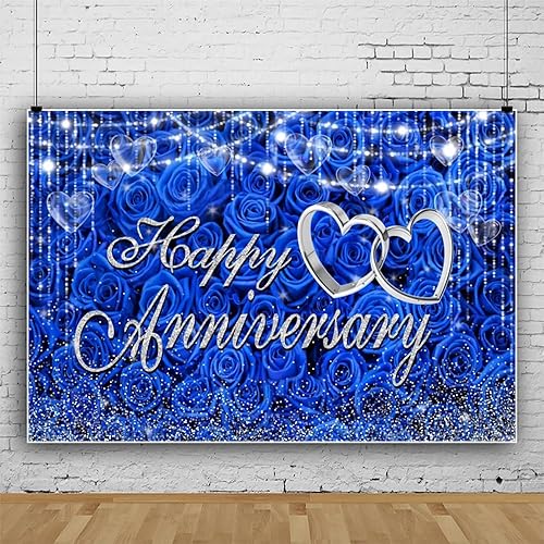 Happy Anniversary Backdrop Blue Rose Floral Heart Wedding Together Anniversary V