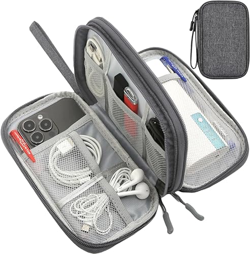 Miniatura 9 de Organizador electrónico de cables para viajes, bolsa de transporte para accesorios electrónicos, portátil, impermeable, de doble capa, bolsa de Rosa