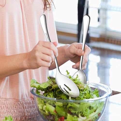 Miniatura 3 de LIANYU Juego de 6 cucharas y tenedores para servir, de acero inoxidable, 8 34 pulgadas, para bufé, catering, fiesta, banquete, cuchara, tenedor,