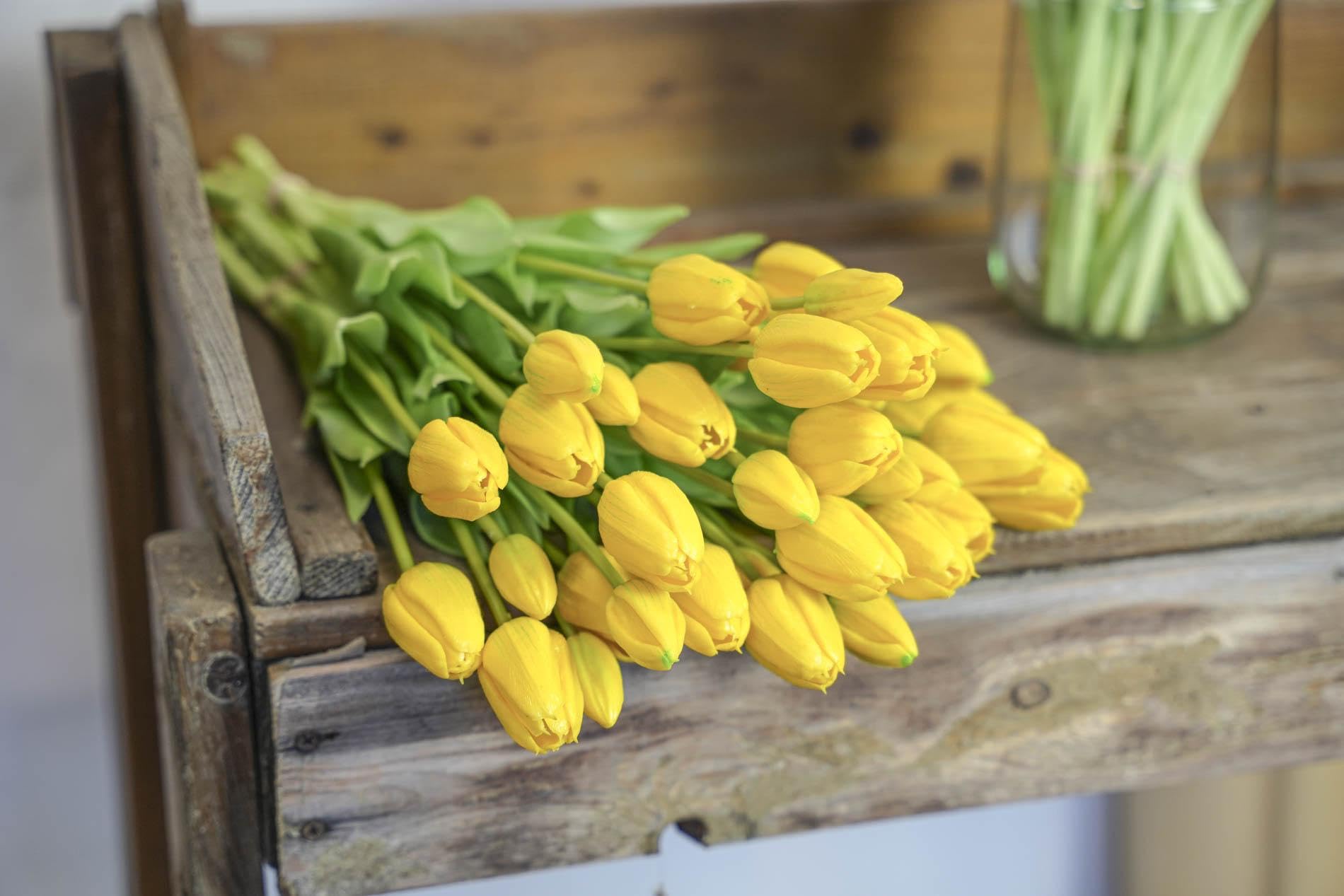 Ramo de Tulipanes Artificiales Tacto Real, Amarillo, 10 Piezas, 42 cm