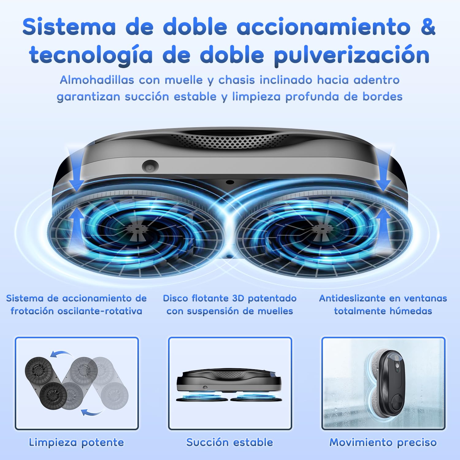 Obito X3 Robot Limpiacristales, 3 Modos de Limpieza automática, con Tanque de 85 ml, Spray Doble, Limpiador automático de Ventanas para Ventanas y Vidrio de Piso Alto