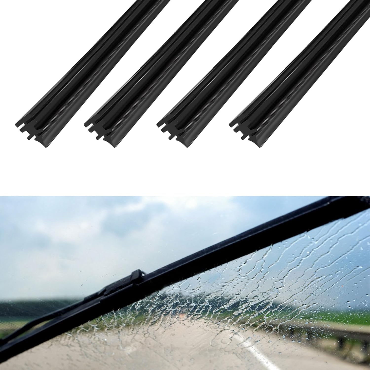 HABNVUON 4PCS 18" Universal Silicone Wiper Blade Refills - Adjustable Frameless Inserts for Windshield Wipers, Fits Most Cars
