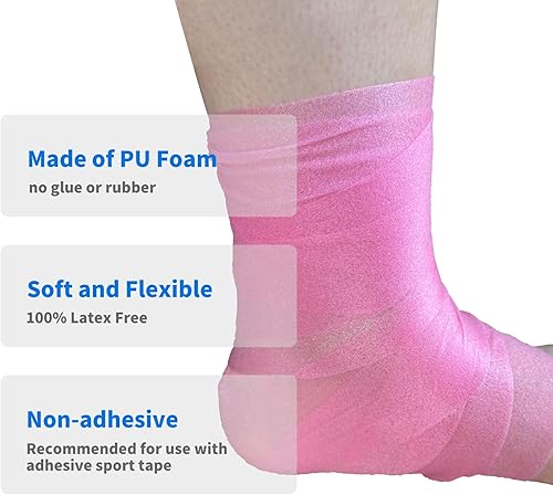 Miniatura 3 de ADMITRY Cinta de envoltura atlética, 3 rollos de diademas preenvolventes rosas para el cabello, envoltura deportiva de espuma