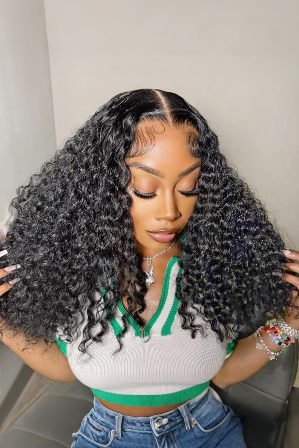 Amazon.com : Worldnewhair Curly Wig Human Hair 26 Inch  display picture 1