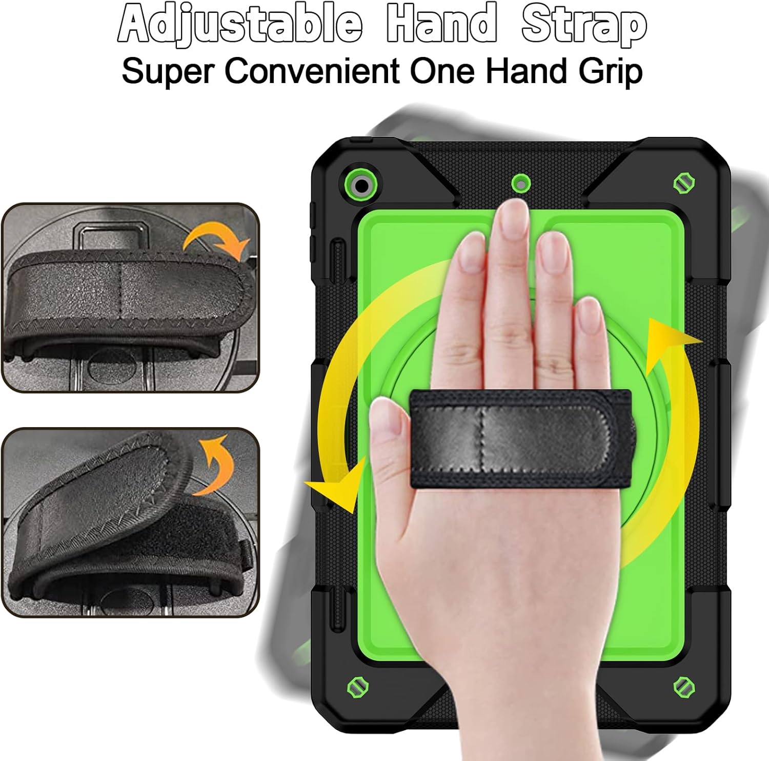 LTROP Case for iPad 9th/8th/7th Generation 10.2 Inch(2021/2020/2019),Protective Cover Case for iPad 10.2" with Pencil Holder/Rotating Stand/Hand Strap for iPad Gen 9/8/7, Green and Black