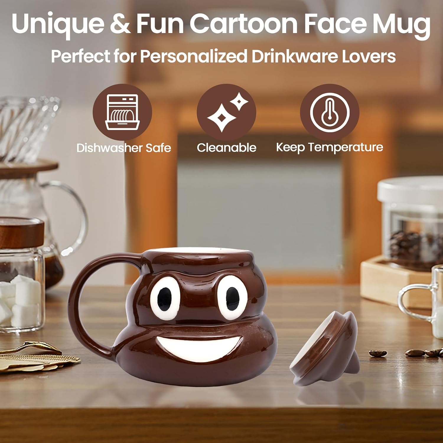 Funny Ceramic Poop Coffee Mugs 16oz - Unique Coffee Mugs with Lid And Handle, Big Cute Novelty Desk Cup for Office Adults & White Elephant Gifts