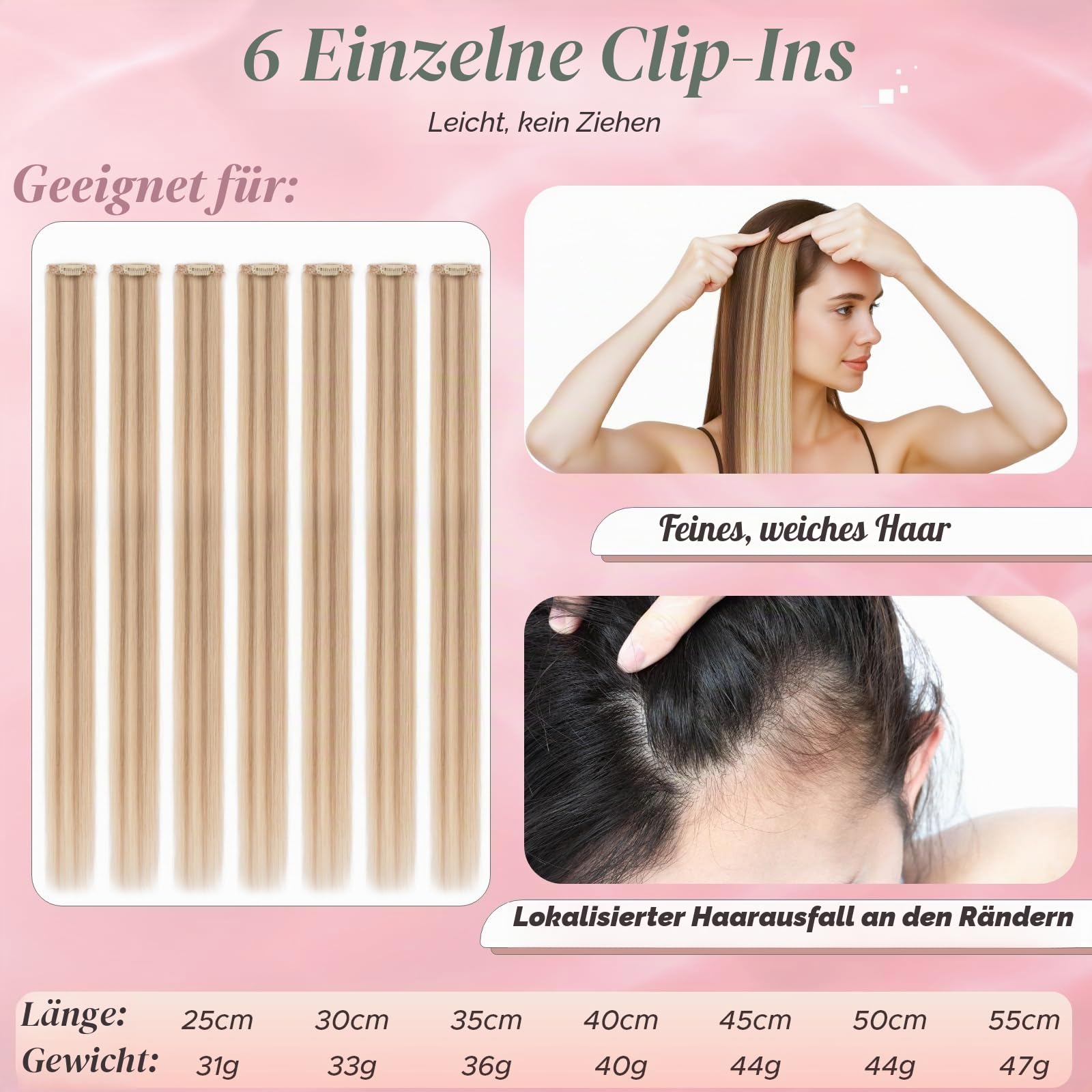 MY-LADY Clip in Extensions Echthaar 6 Stück, 40cm Haarverlängerung Natürlich, Single Clip Hair Extension Highlights für Frauen Damen Glatt Goldbraun&blond(#12P613, 40g)