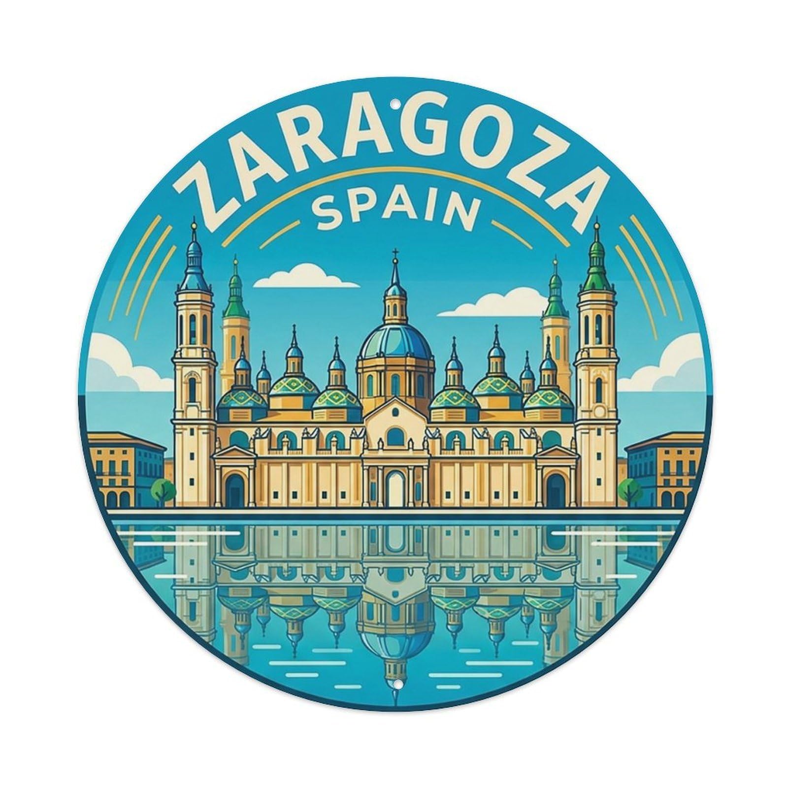 Spain Vintage Travel Zaragoza Vintage Metal Tin Sign Plaque Wall Decor for Cafe, Club Bar, Office, Garden Metal Poster 8x8Inch