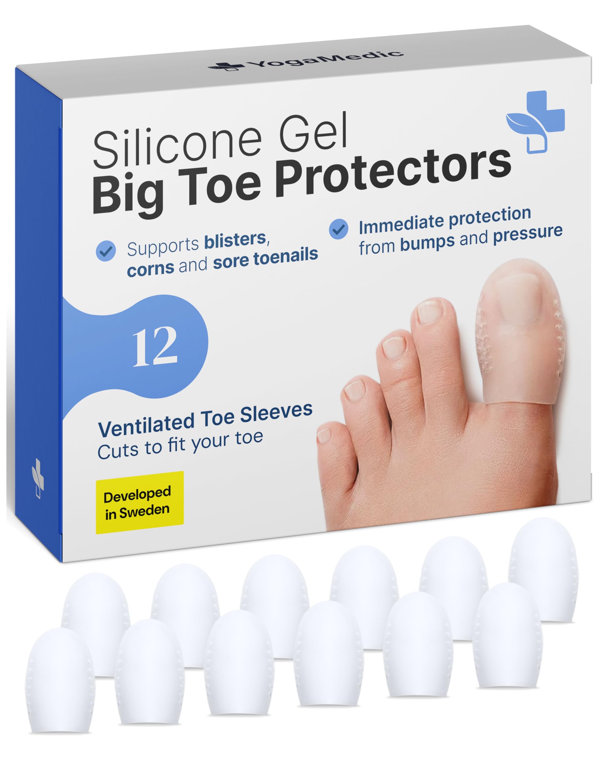 Yogamedic Silicone Big Toe Protectors - Pack of 12, Gel - Bunion Corrector & Toe Separators for Women - Ingrown Toenail Treatment & Gel Spacers