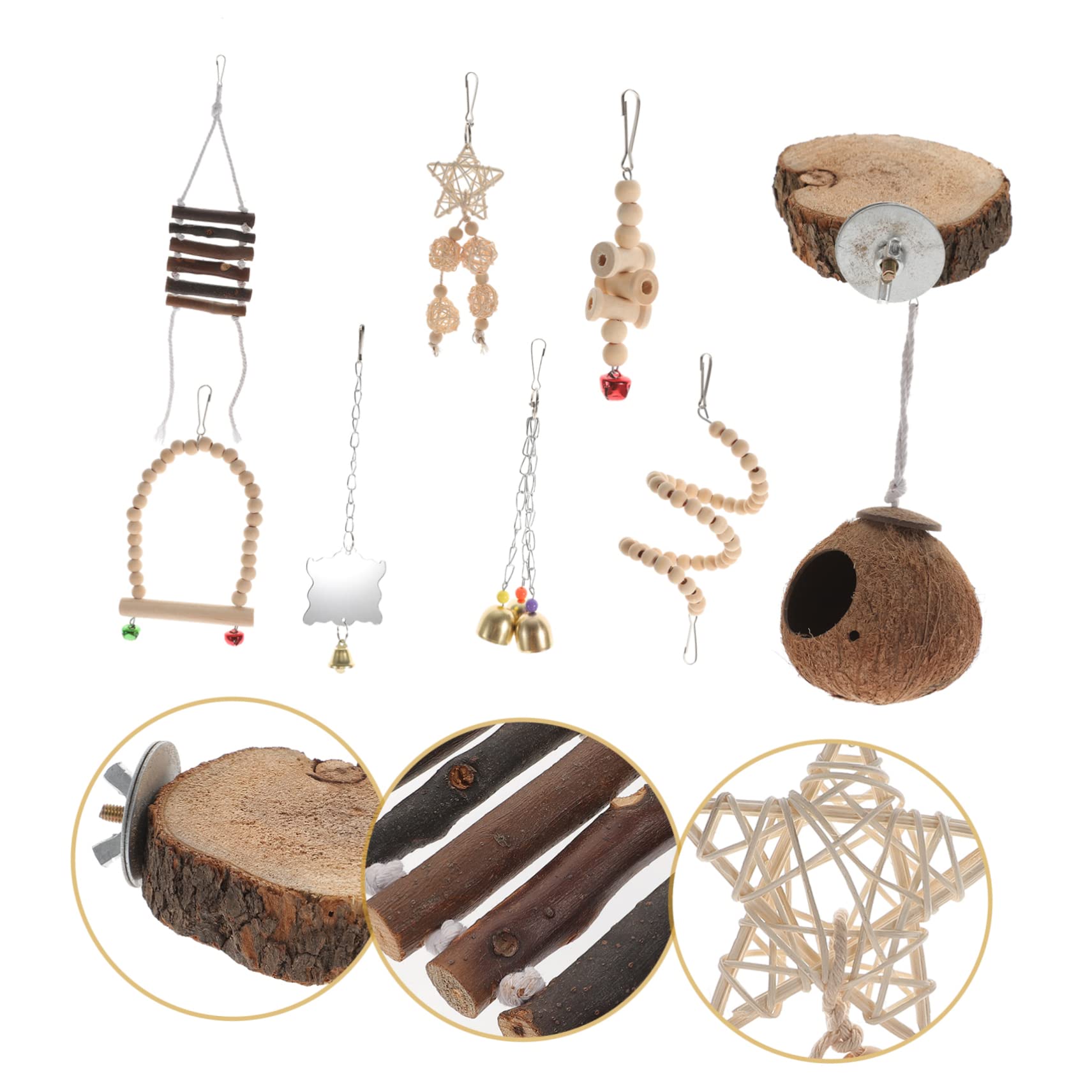 DOITOOL Ensemble De 9 Jouets À Mâcher pour Perroquets Corde en Bois Naturel Élastique De Rangement pour Perruches Calopsittes