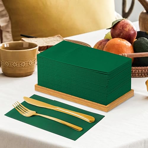 Vista 94 de KAMMAK Servilletas desechables de color verde oscuro con paño de bolsillo como servilletas de papel para cena, paquete de 100 toallas de mano