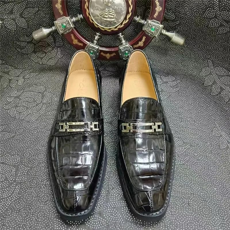 Auténticos zapatos de vestir de piel de cocodrilo exótica para hombres de negocios, puntera cuadrada, mocasines de vestir de piel de cocodrilo auténtica para hombre