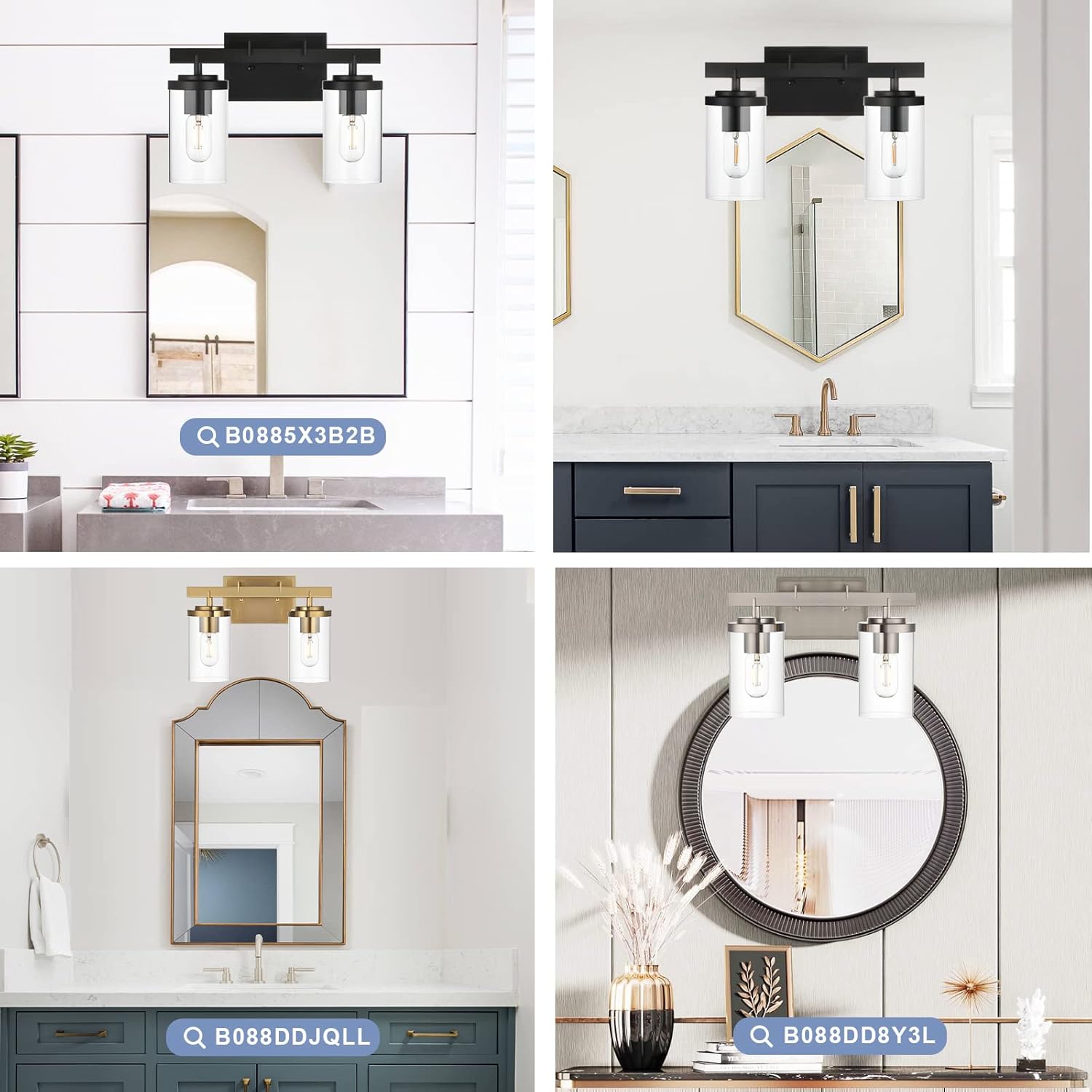 Exсluѕіvе Dіѕсоunt 90% Prісе BONLICHT Modern Wall Light Fixtures with Clear Glass 2 Heads Indoor Vanity Light Sconces Vintage Industrial Black Bathroom Lighting Farmhouse Wall Mounted Lamp for Porch Hallway Bedroom Bar Stairs