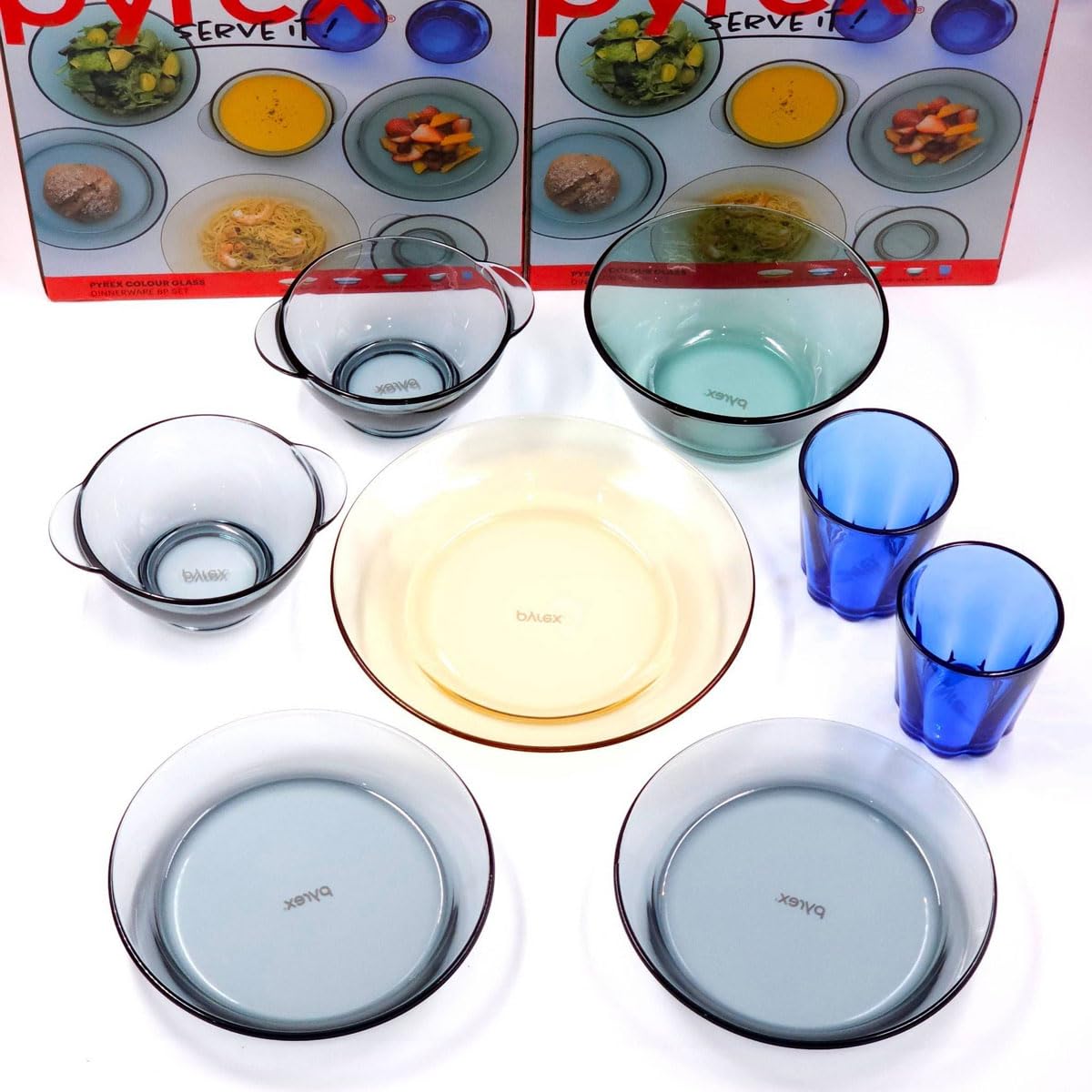 Amazon.co.jp: PYREX カラー ガラス ディナーウェア 8点セット