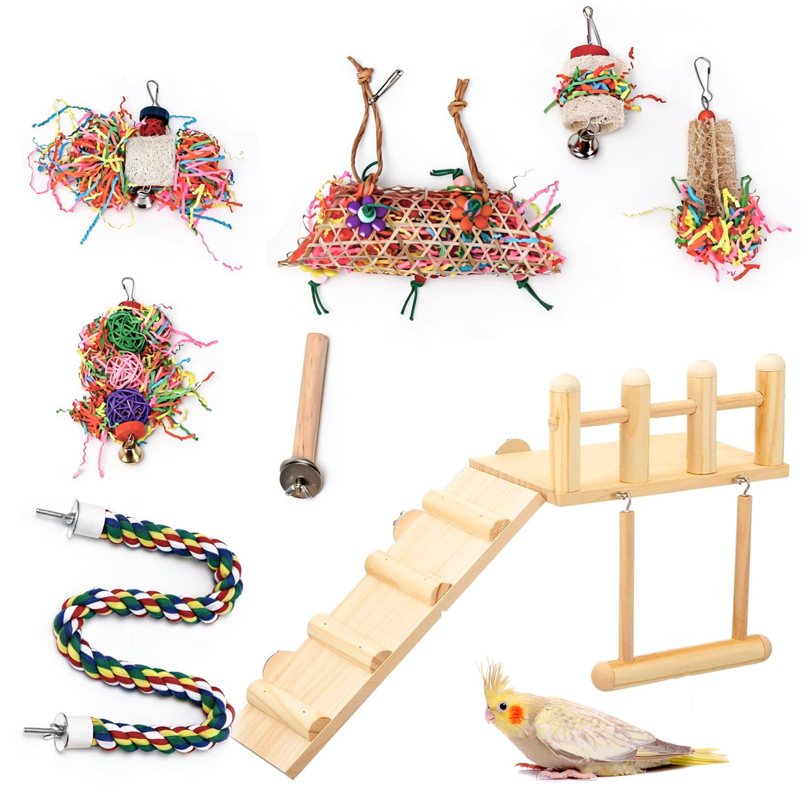 Morezi Bird Swing for cage Parakeet Parrot Swing Wood Ladder Toy Accessories Play Gym Budgie Perch Hammock Budgerigar Conure Cockatiel mynah Finches Toys for Small Medium Breeds