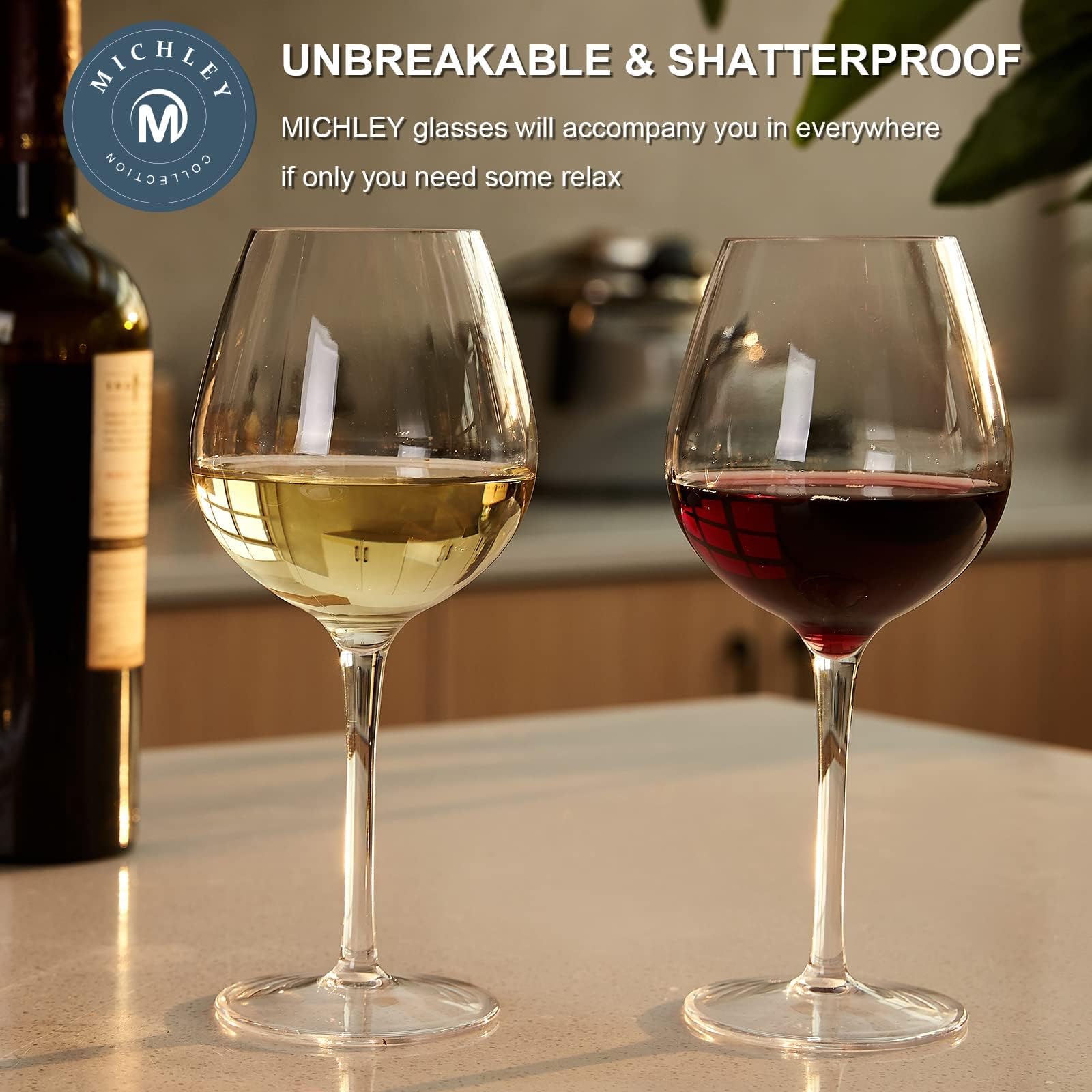 MICHLEY Lot de 6 verres à vin rouge incassables en plastique Tritan réutilisables pour l'intérieur et l'extérieur 500 ml
