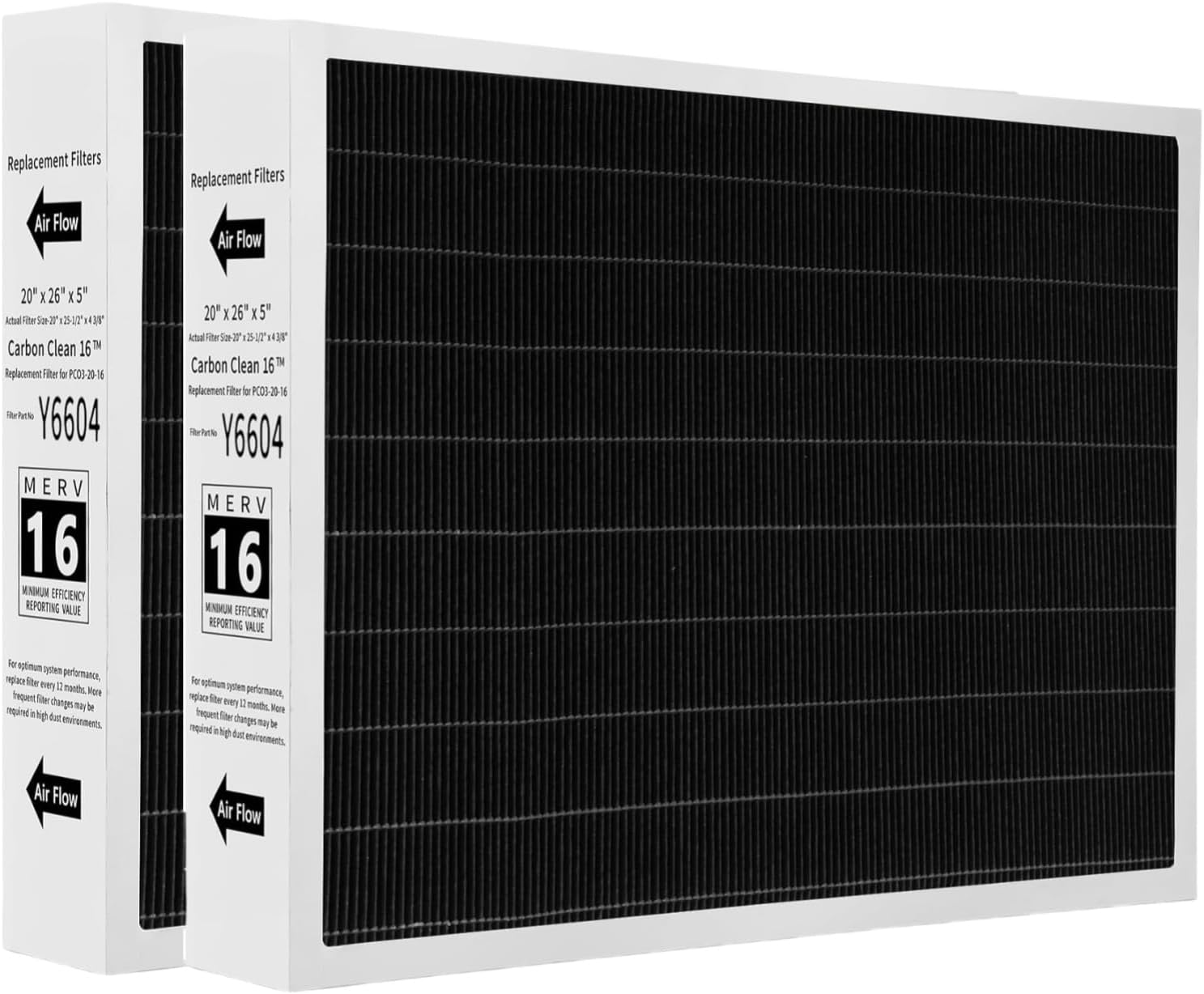 Y6604 MERV16 20x26x5 Furnace Replacement Filter Compatible with Lennox Y6604 PureAir PCO3-20-16 Air Purifier Cleaner Purification Systems, 2 Pack
