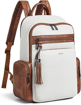 Shrrie Laptop Backpack for Women Fits 16 inch Laptop,Designer Backpacks for Women with Computer Compartment to Business Beige