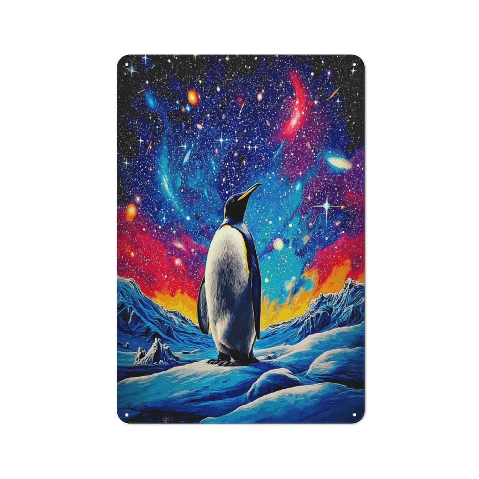 Tin Wall Sign with Penguin in Cosmic Wonderland -1 Design 30x20cm, Classic Kitchen Wall Decor for Restaurant, Kitchen, Counter Or Breakfast Nook