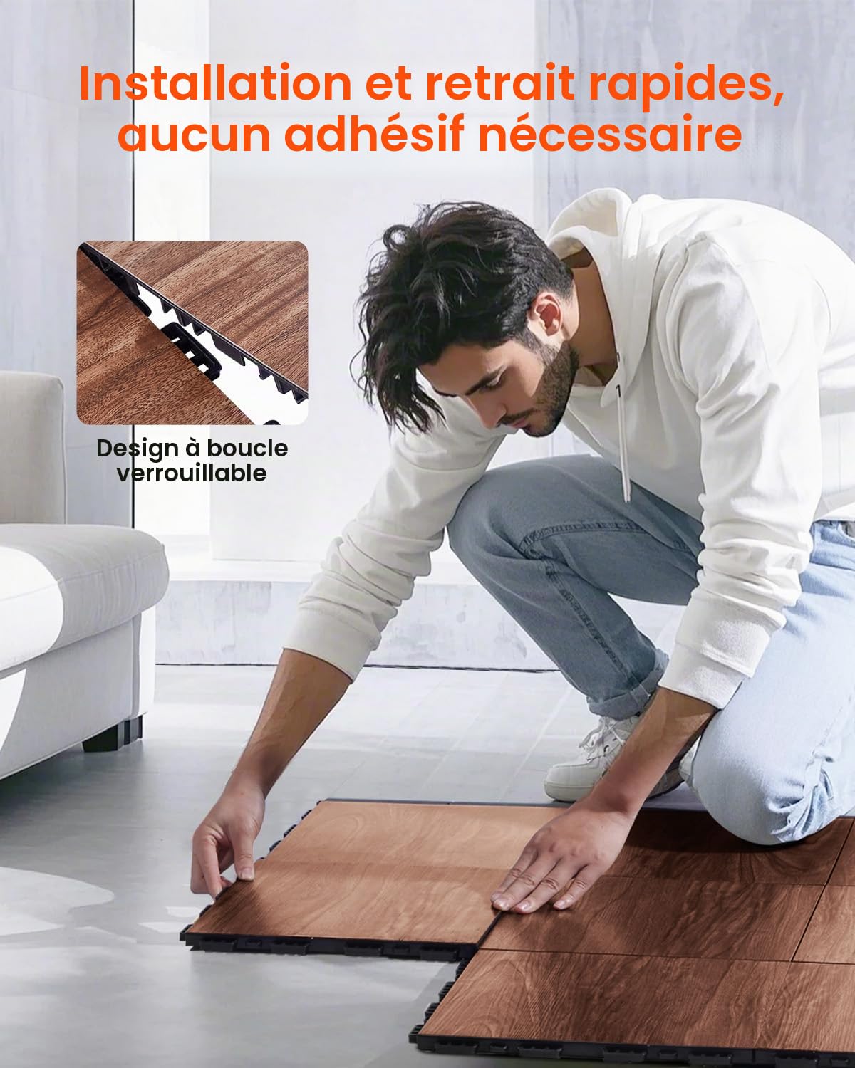 VEVOR Revêtement de sol emboîtable, 315 x 315 mm, dalles de sol polyvalentes emboîtables, 25 pcs, dalles de piste de danse portable avec base coussinée, grain de bois de chêne, marron, 2,3 m²/boîte