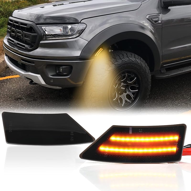 Luzes de posição laterais LED âmbar KanSmart com lente fumê para Ford Ranger 2019–2022 – Par